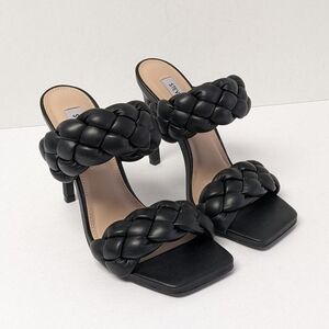 Steve Madden Women's Black Vegan Leather Heeled Sandals